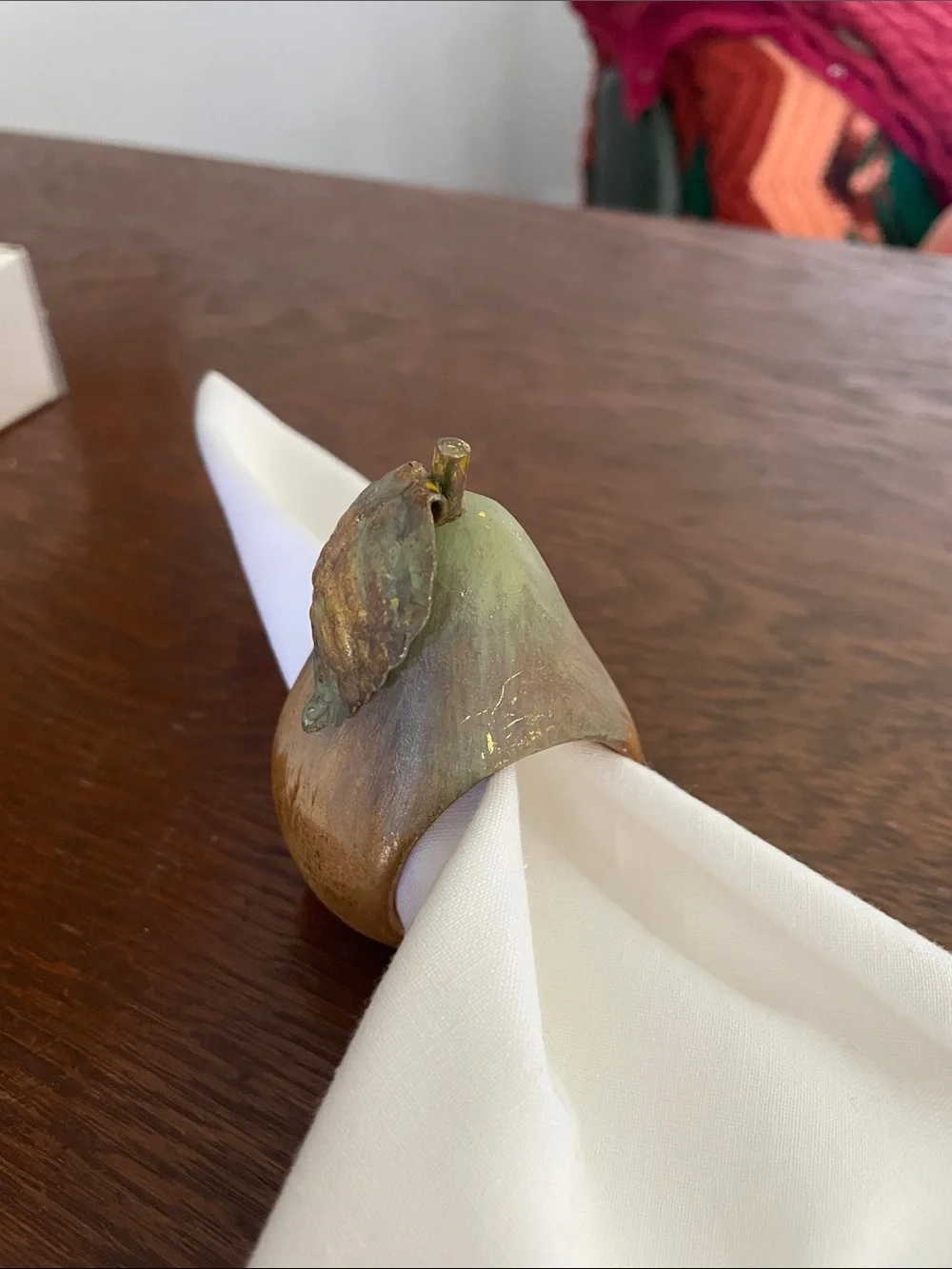 Gold and Green Pear Napkin Rings like new set of 6